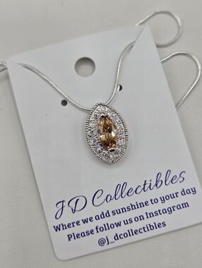 Swarovski Crystal Elements Silver Marquis Necklace Champagne 20 inch Prom Bridal